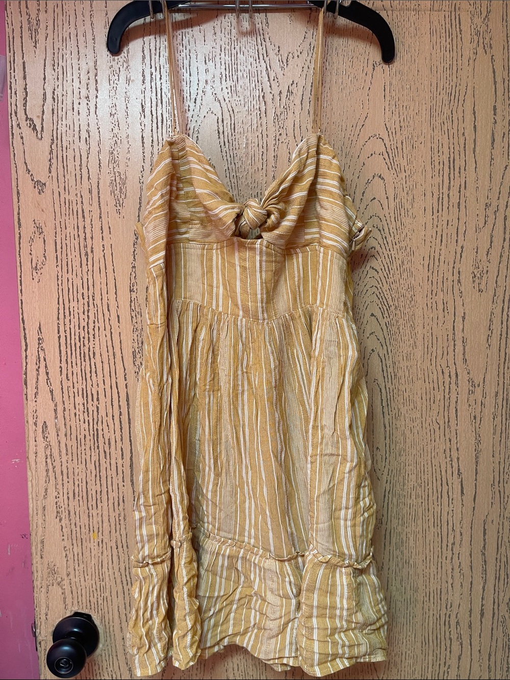 American Eagle Outfitters Yellow Striped Knot-Front Sundress